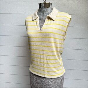 Splendid | Super Soft Cream and Yellow Collared Tank – Coastal Casual | Size L